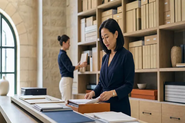 A professional services team organising client files and administrative records