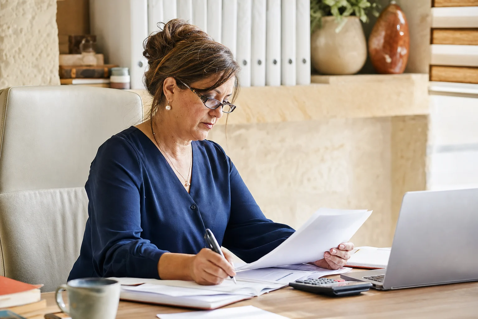 A tax specialist reconciling a working file