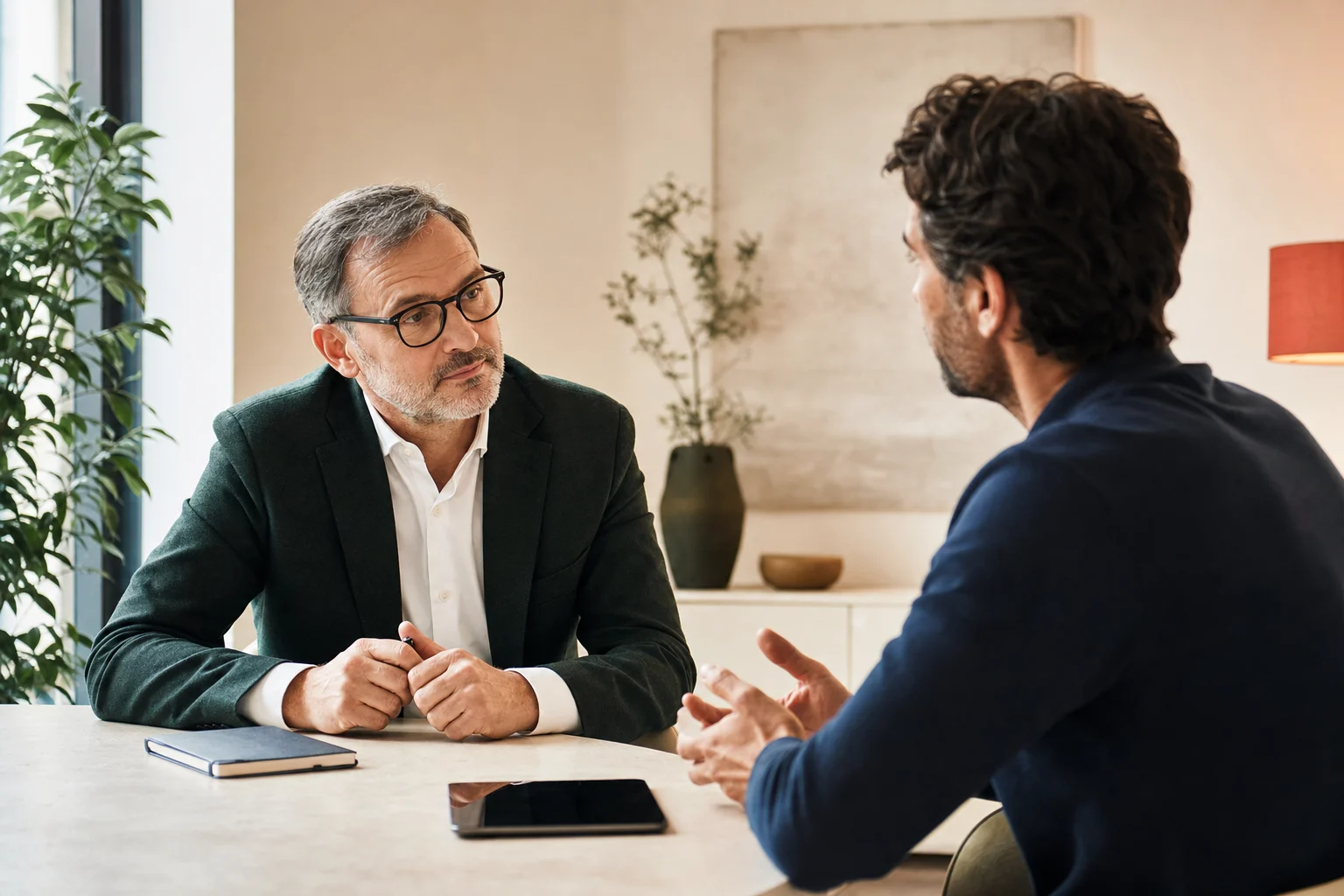 Funding adviser listening closely during a confidential first consultation